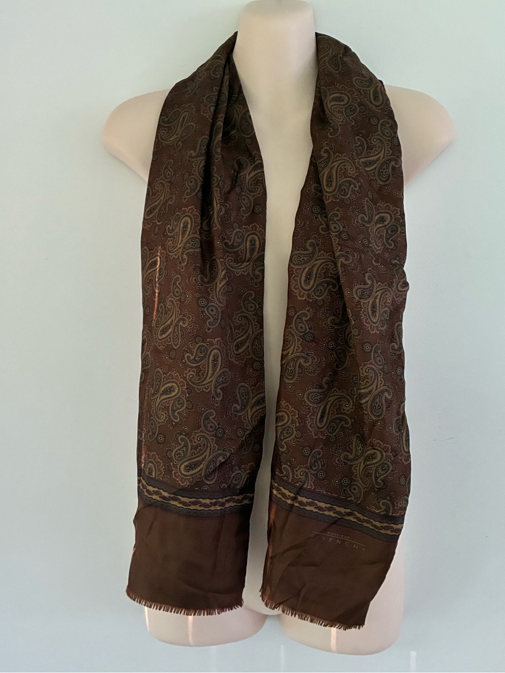 Givenchy Brown Plum Reversible Paisley 100% Silk Wrap with Fringe